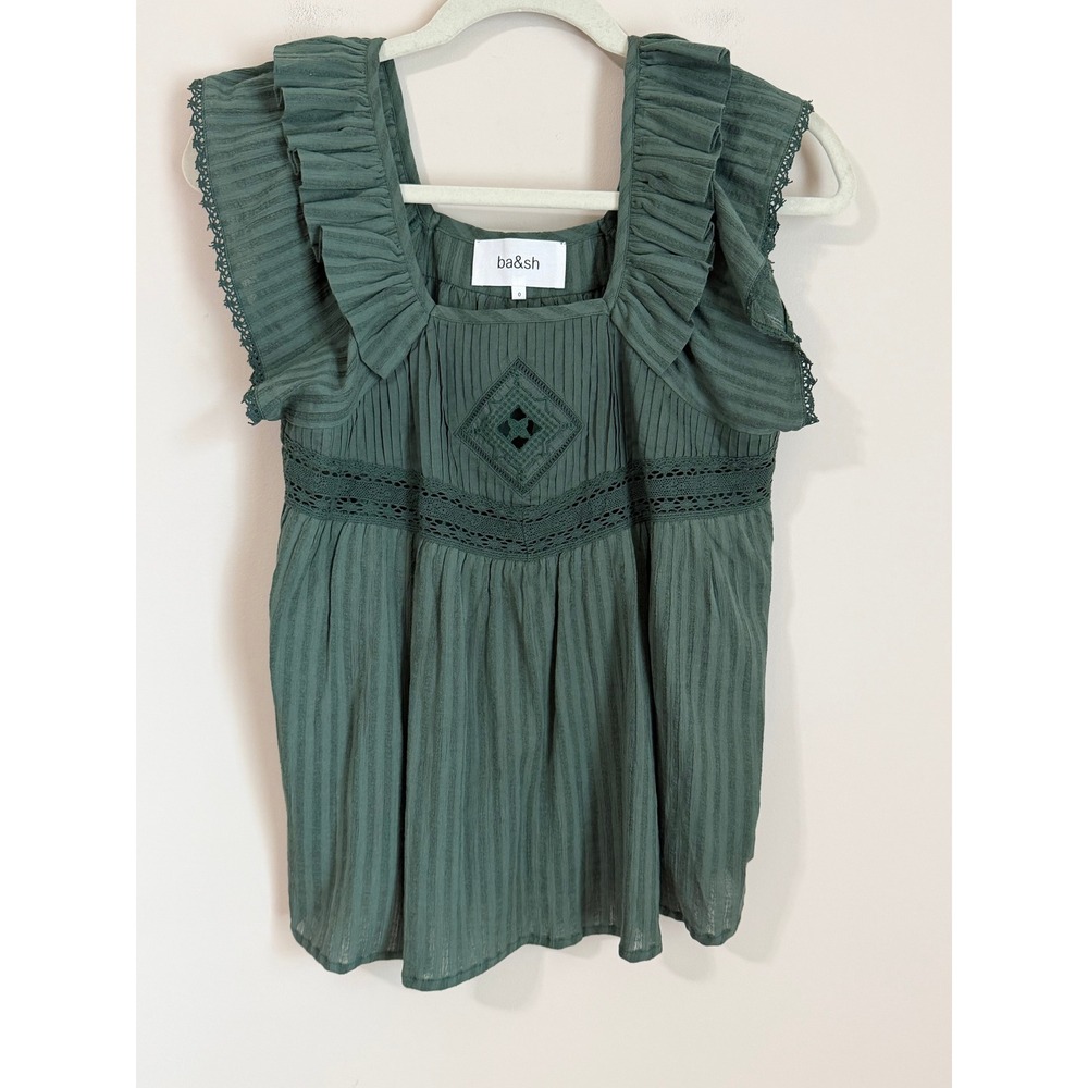 Ba&sh Ruffle Blouse Women Size 0 Sleeveless Lace Embroidered Boho Cotton Blouse